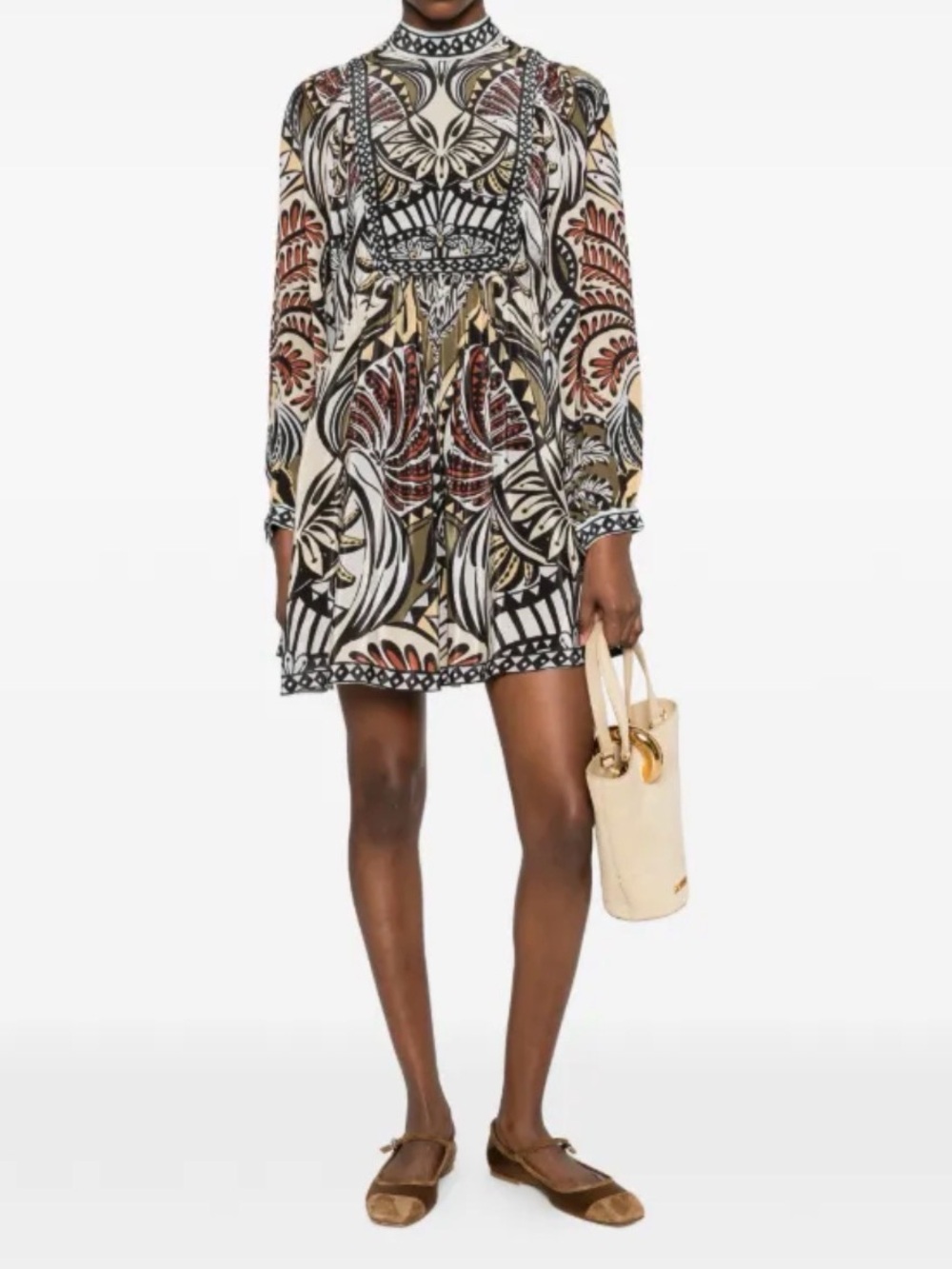 Farm Rio Gorgeous Printed High-Neck Mini Dress in Multi-Color!